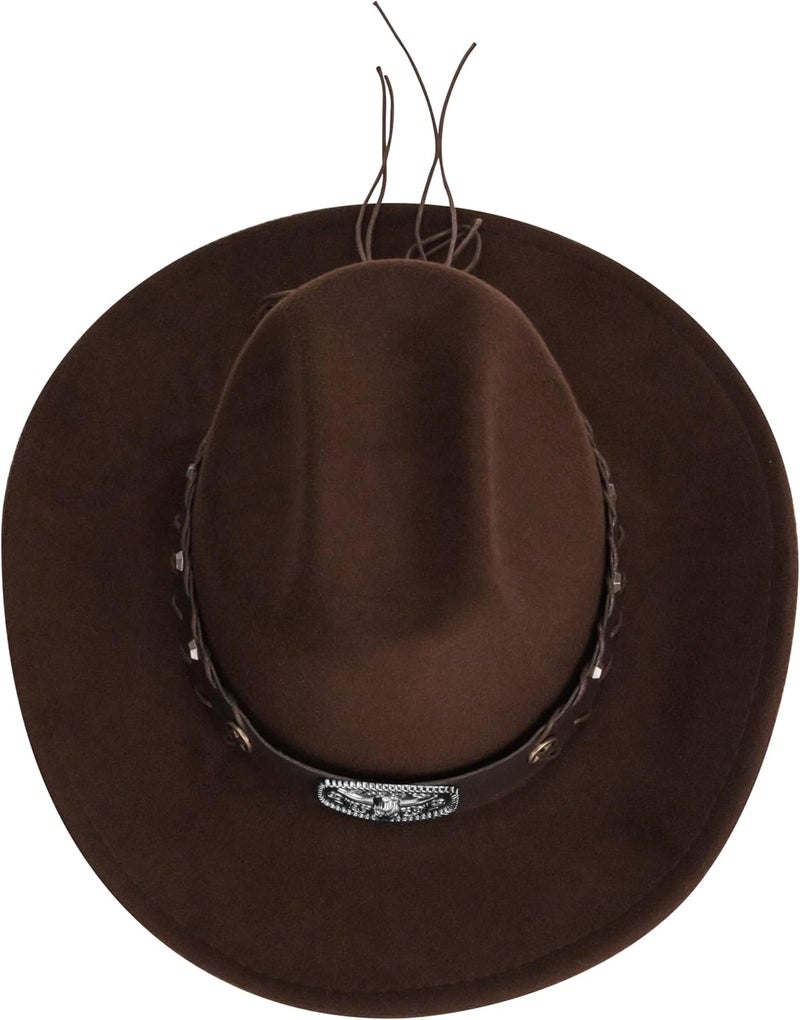 Vikodah Vintage Western Cowboy Hat for Men Women - Wide Brim Cowgirl Fedora Hats with Braided Rope Band M - Image 4